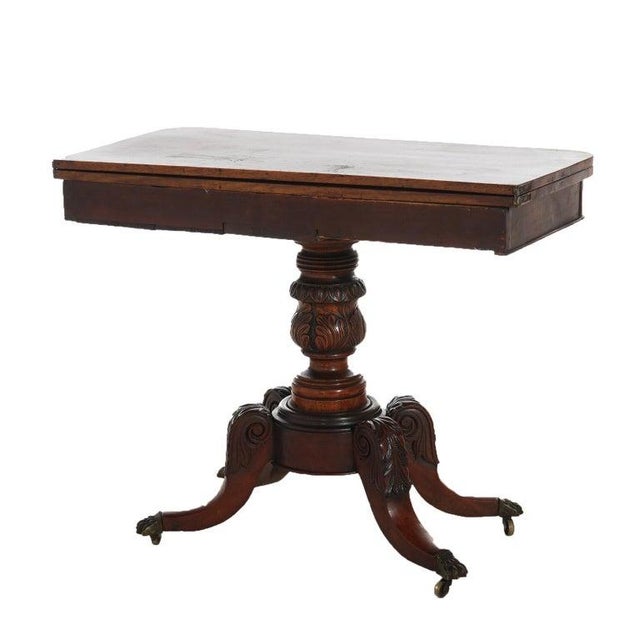 Antique Federal Duncan Phyfe Style Acanthus Carved Mahogany Card Table C1830 For Sale - Image 13 of 14