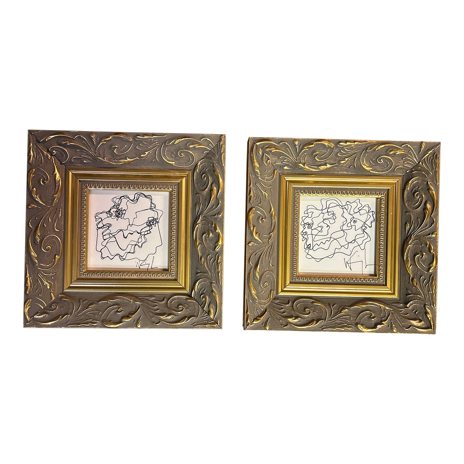 Two Contemporary Original Wayne Cunningham Abstract Pen and Ink ...