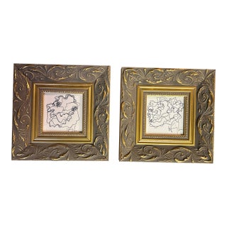 Two Contemporary Original Wayne Cunningham Abstract Pen and Ink Drawings - Set of Two For Sale