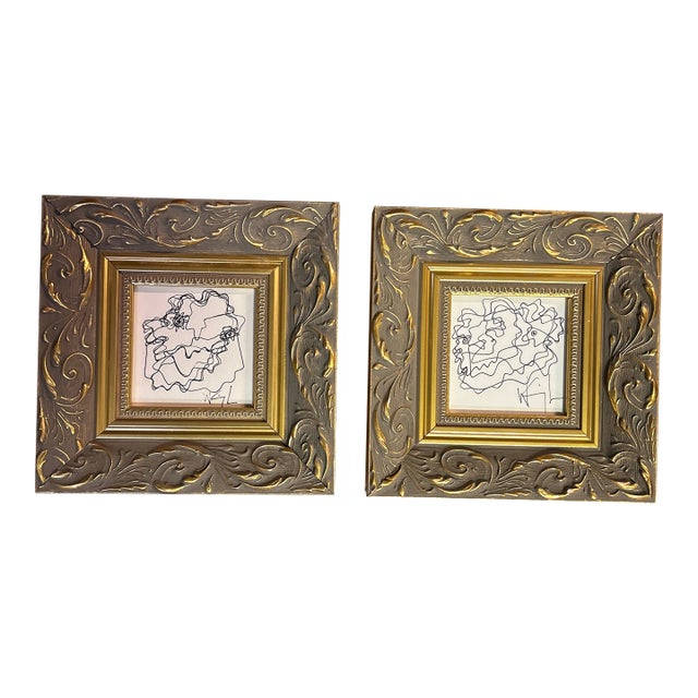 Two Contemporary Original Wayne Cunningham Abstract Pen and Ink Drawings - Set of Two For Sale