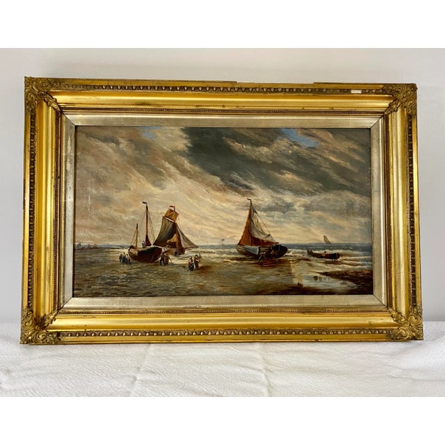 Antique Seascape Oil Painting With Lemon Gold Frame For Sale - Image 13 of 13