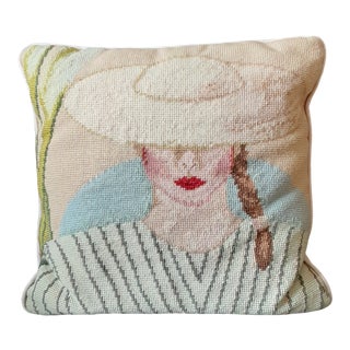 Palm Beach Regency Designer Modern Hand Needlepoint Pillow, Beige Back For Sale