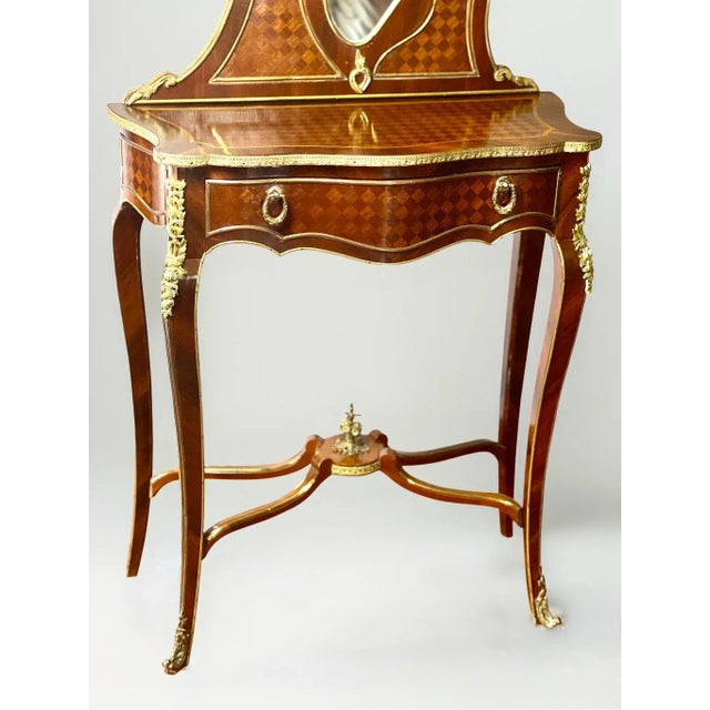 Brown Late 19th Century French Ormolu-Mounted Kingwood and Parquetry Vanity Dressing Table For Sale - Image 8 of 12