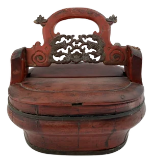 Antique Chinese Red Lacquered Wedding Bride Box