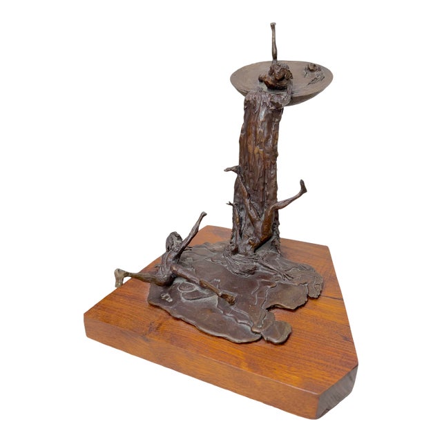 Large Vintage Scott Jarvie 20th Century Bronze Wood Waterfall Statue Sculpture For Sale