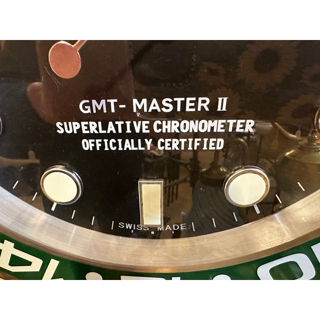 Vintage Black Silver and Green Rolex Display Wall Clock For Sale - Image 14 of 15