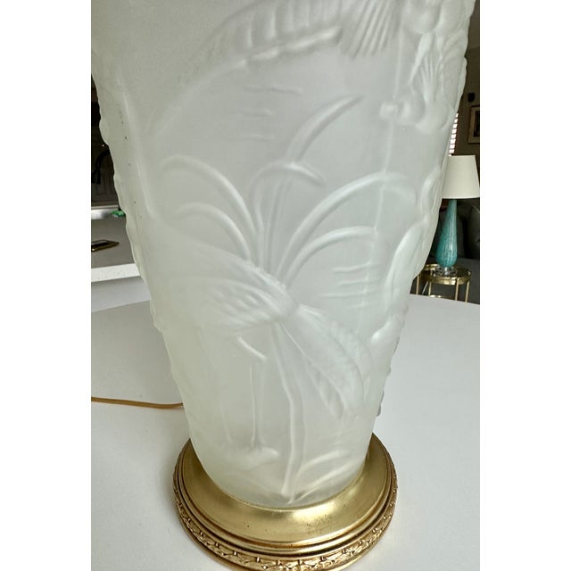 Glass Single Chinoiserie Satin Glass Muller Freres Style Table Lamp For Sale - Image 7 of 15