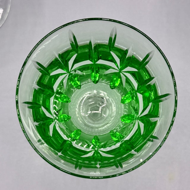 Vintage Emerald Green Cut Crystal Wine Glasses from Cristalería San Carlos, Argentina, 1950s, Set of 8 For Sale - Image 14 of 18