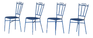 Blue Wrought Iron Garden Chairs, 1950, Set of 4