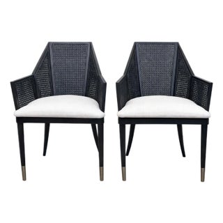 McGuire / Baker Furniture Modern Black Cane Dining Chairs, Milling Road Collection For Sale