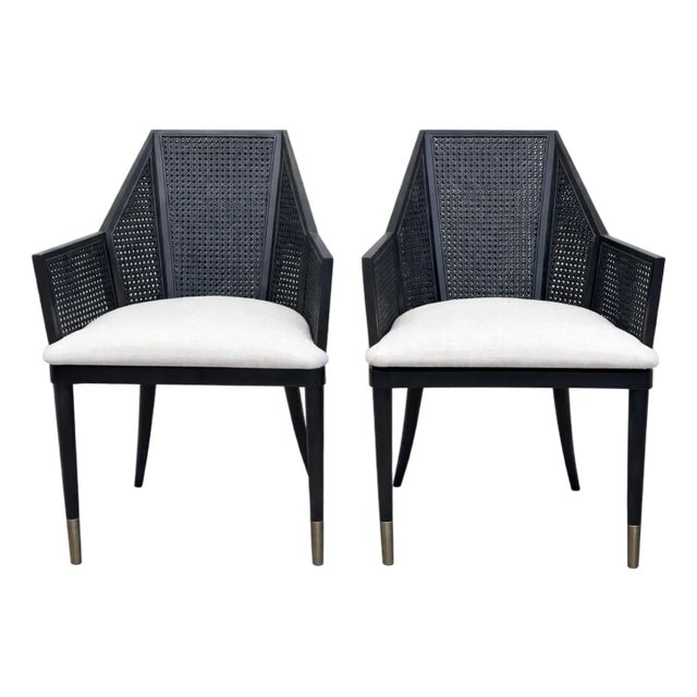 McGuire / Baker Furniture Modern Black Cane Dining Chairs, Milling Road Collection For Sale