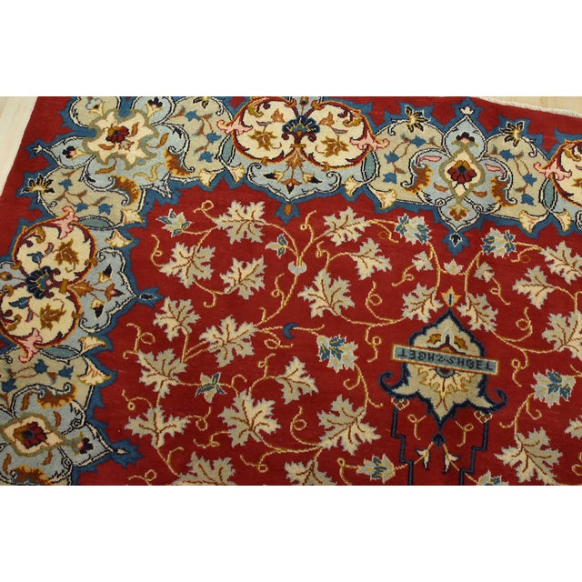 Textile Kashan Rug 7’1” X 10’10” Red Wool Vintage Traditional Hand-Knotted Carpet For Sale - Image 7 of 14