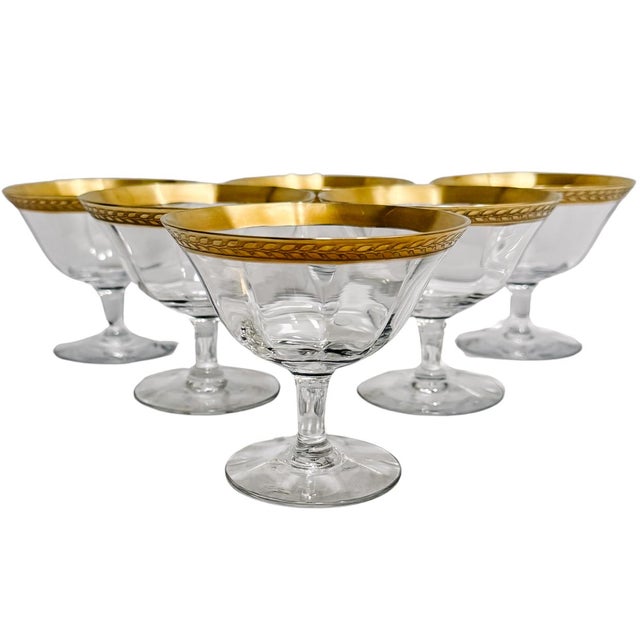 Hollywood Regency 1940 Tiffin-Franciscan Gold Laurel Encrusted Rimmed Sherbet Glasses - Set of 12 For Sale - Image 3 of 6