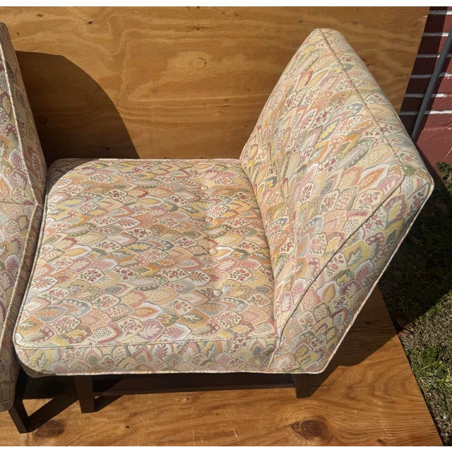Pair Vintage Slipper Lounge Chairs Great Original Fabric Attributed to Edward Wormley for Dunbar For Sale In West Palm - Image 6 of 12