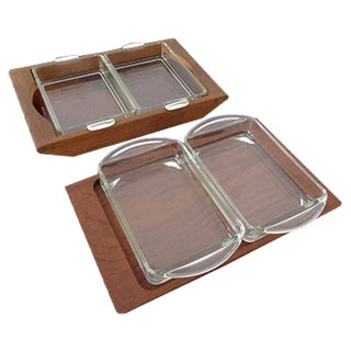 Danish Siam Teak Tray and Glass Bowls from Artiform, Set of 2, 1960s For Sale