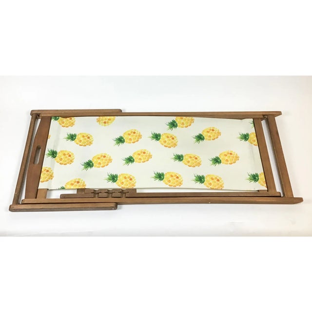 Boho Chic Fun Pineapple Print Teakwood Chaise Lounge For Sale - Image 3 of 11