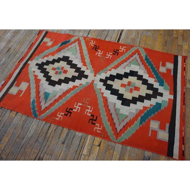 1930s Red Small Antique Tribal Geometric Native American Navajo Flat Weave Rug For Sale In New York - Image 6 of 12