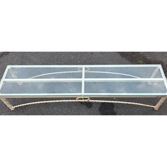 Vintage Cast Iron Maison Jansen Style Long Twisted Rope and Glass Coffee Table, French/Italian, 1960s–1970s For Sale - Image 4 of 10