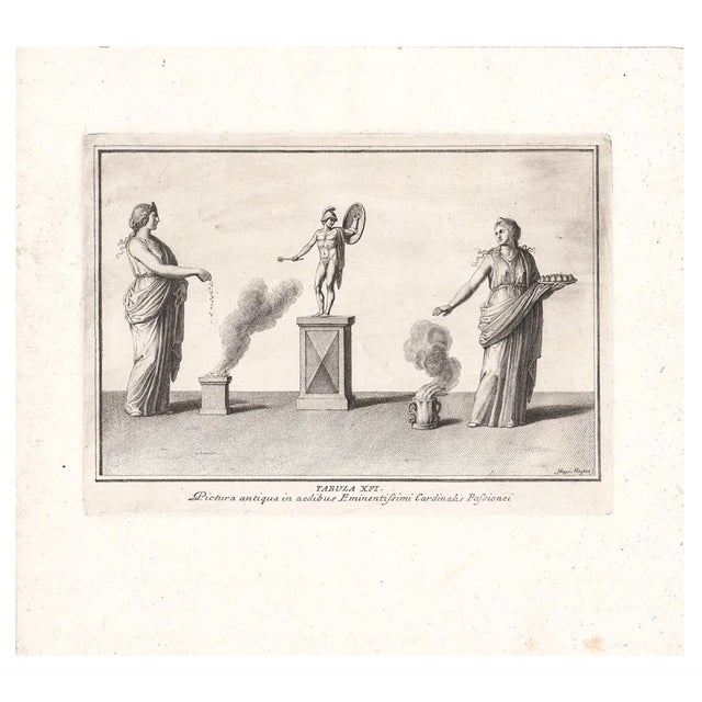 "Roman fresco with a scene of sacrifice to Mars" copper plate engraving after Morghen Filippo (c. 1730-1807). Combined...
