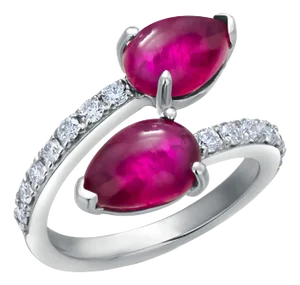 18k Gold Double Split Cocktail Ring With Fine Burma Rubies and Diamond