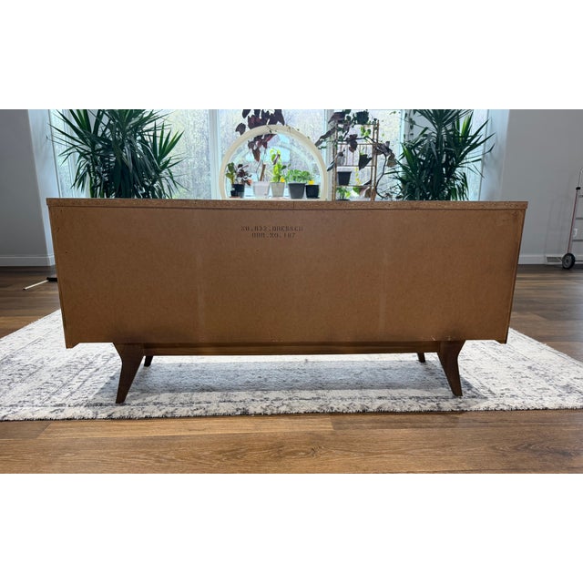 Wood Vintage Mid-Century Modern Walnut Long Dresser With Mirror Kent Coffee Style For Sale - Image 7 of 16