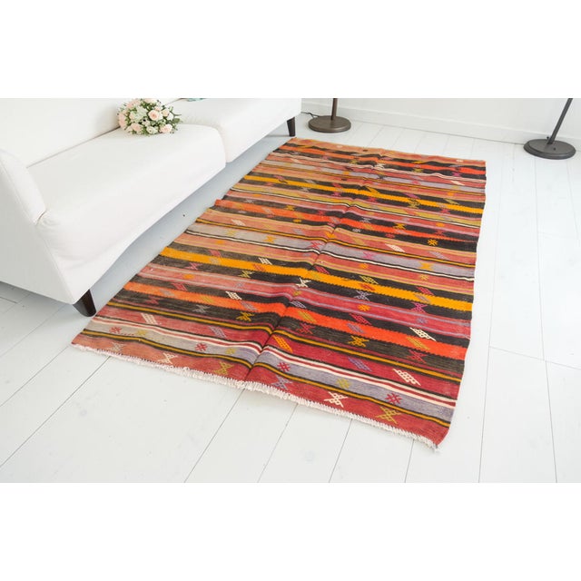 1950s 1950s Handwoven Striped Tribal Rug With Small Geometric Motifs For Sale - Image 5 of 10