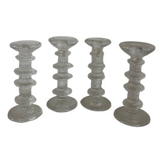 Festivo Candlesticks in Clear Pressed Glass by Timo Sarpaneva for Iittala, 1966, Set of 4 For Sale