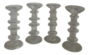 Festivo Candlesticks in Clear Pressed Glass by Timo Sarpaneva for Iittala, 1966, Set of 4