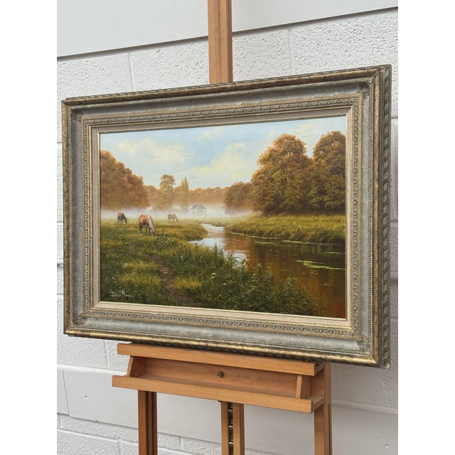 Green Late 20th Century River Landscape Scene with Horses in the English Countryside by David Morgan For Sale - Image 8 of 13