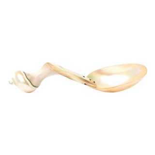 Vintage Coastal Mother of Pearl Organic Modern Twisted Serving Spoon 1980's For Sale