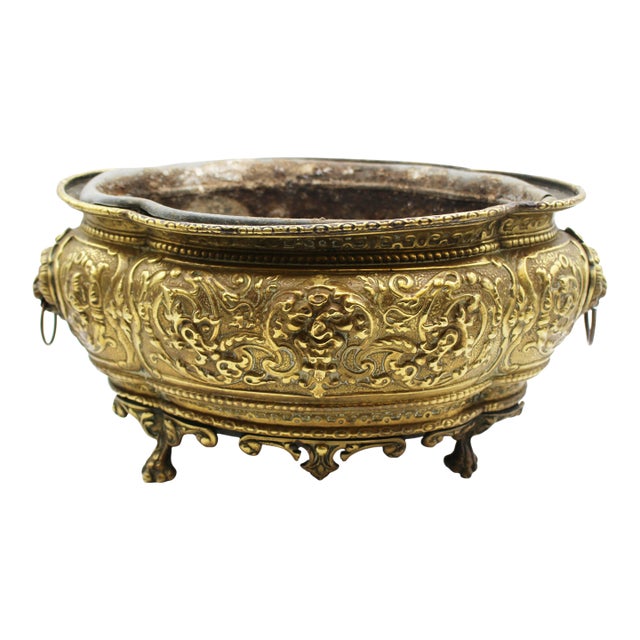 Circa 1860-80 Anglo-French Lobed Oval Brass Planter For Sale