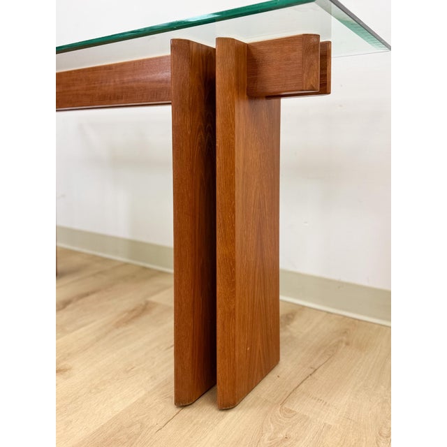 Vintage MCM Danish Teak Puzzle Console Table, Glass Top Mid Century, Entry Table, Danish Modern Sofa Table For Sale In Tampa - Image 6 of 17
