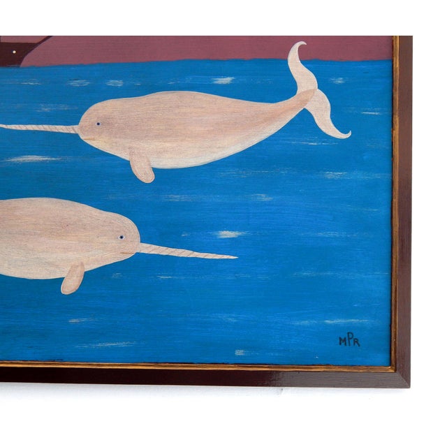 Matt Rix, Naive Style Narwhals and Steamship, Oil on Board For Sale - Image 4 of 12