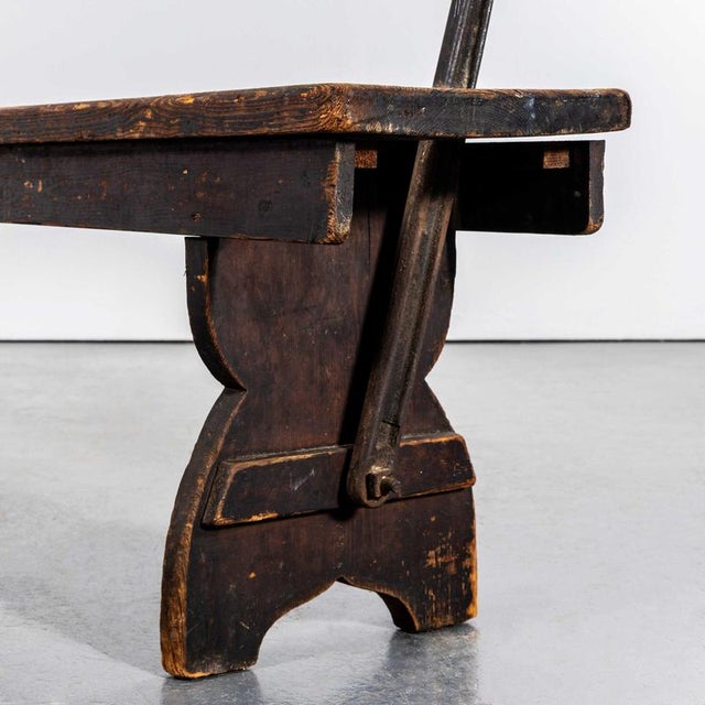 English Cast Metal and Pitch Pine Railway Bench, 1940s For Sale - Image 6 of 10