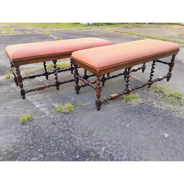 Early 18th Century French Hand Turned Late Baroque/Early Rococo Barley Twist 8 Leg Oak Bench For Sale - Image 4 of 10