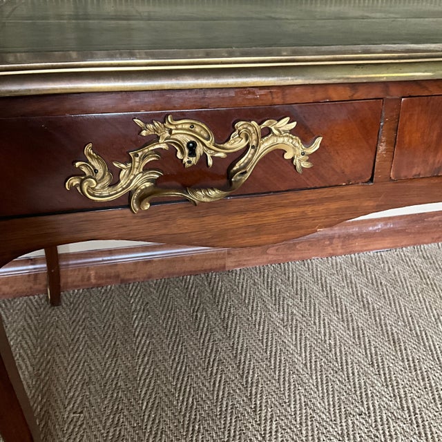 Desk Mounted Bureau Plat. French, Louis XV Revival Style,green Leather Surface With Gold Tooling For Sale - Image 9 of 11