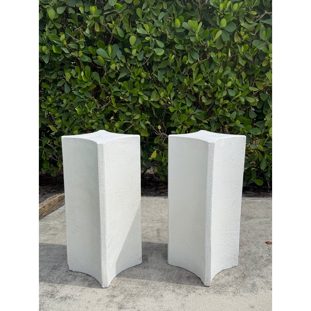Late 20th Century Vintage 30” Sculptural White Plaster Pedestals, a Pair For Sale - Image 5 of 12