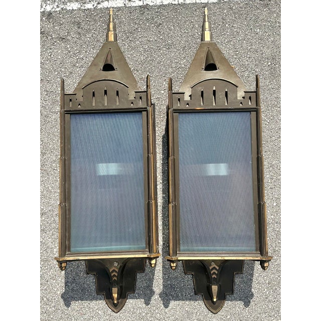 Vintage Monumental Copper Wall Sconces - A Pair For Sale - Image 12 of 12