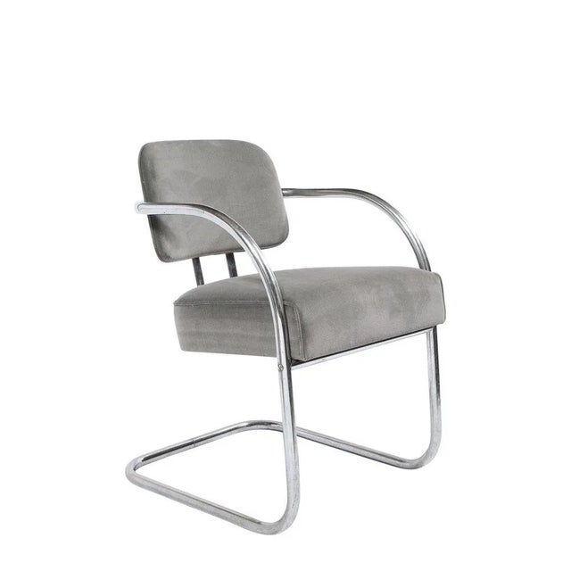 Art Deco Machine Age Bent Aluminum and Platinum Velvet Occasional Chair For Sale - Image 9 of 9
