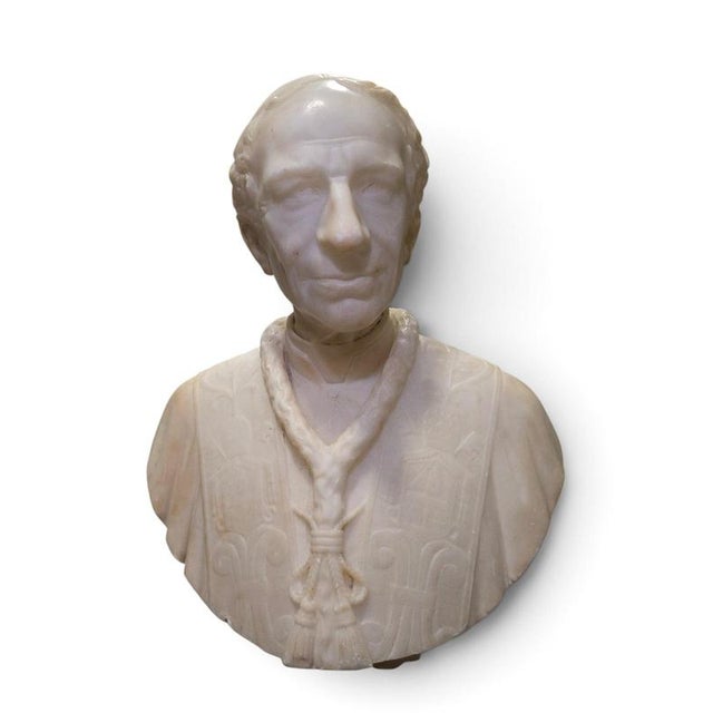 Unknown Artist, Bust of Pope Leo XIII, 19th Century, Alabaster on Later Porcelain Pedestal For Sale - Image 12 of 14