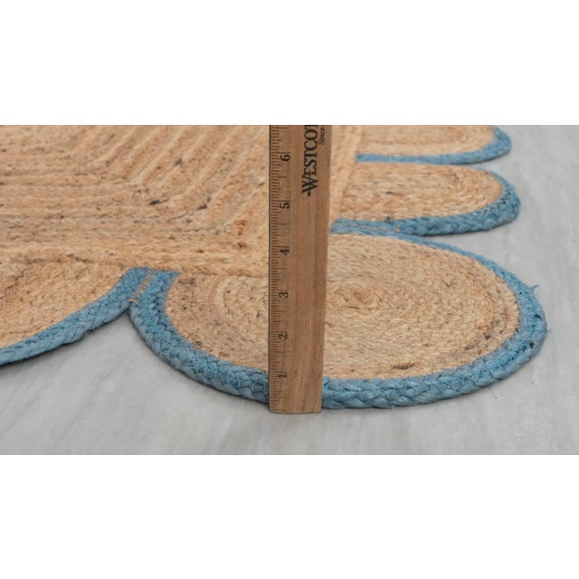 French Blue Scallop Edge Jute Rug 10x14 Ft. For Sale - Image 4 of 12