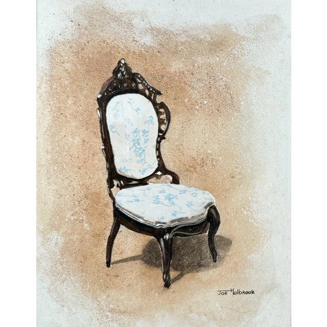 Original watercolor painting by western artist Joseph Holbrook (American, 1946-). Study of a Victorian Era side chair. The...