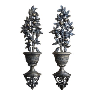 Vintage Citrus Lemon Tree Topiary Sculptural Wall Art- A Pair For Sale