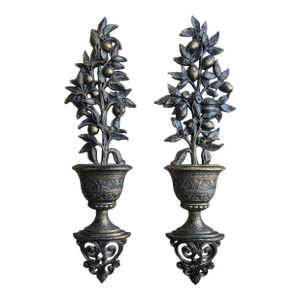 Vintage Citrus Lemon Tree Topiary Sculptural Wall Art- A Pair