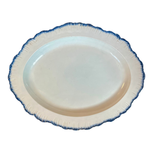 Large Antique 18th Century English George III Creamware Blue Shell Edge or Feather Edge Oval Platter Circa 1790