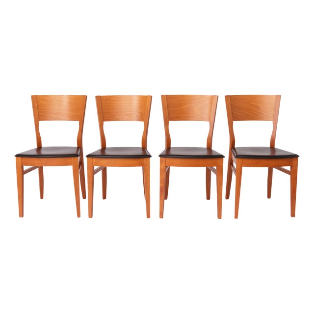 Italian Elm and Black Faux Leather Chairs from Dal1923, 1980s, Set of 4 For Sale
