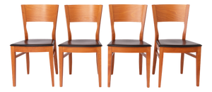 Italian Elm and Black Faux Leather Chairs from Dal1923, 1980s, Set of 4