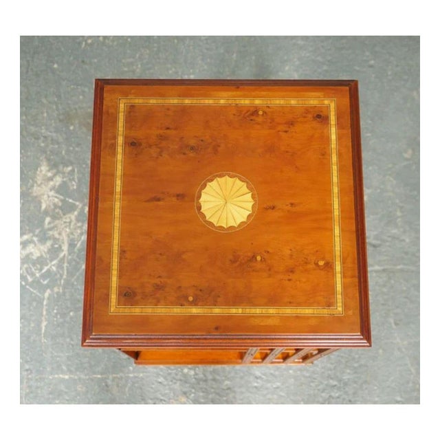 Sheraton Revival Inlaid Burr Yew Revolving Bookcase For Sale - Image 6 of 12