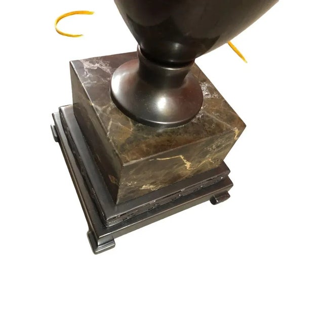 Stone WIldwood Marble Urn Lamp With Shade With Antique Bronze Patina Brass Base and Accents For Sale - Image 7 of 12