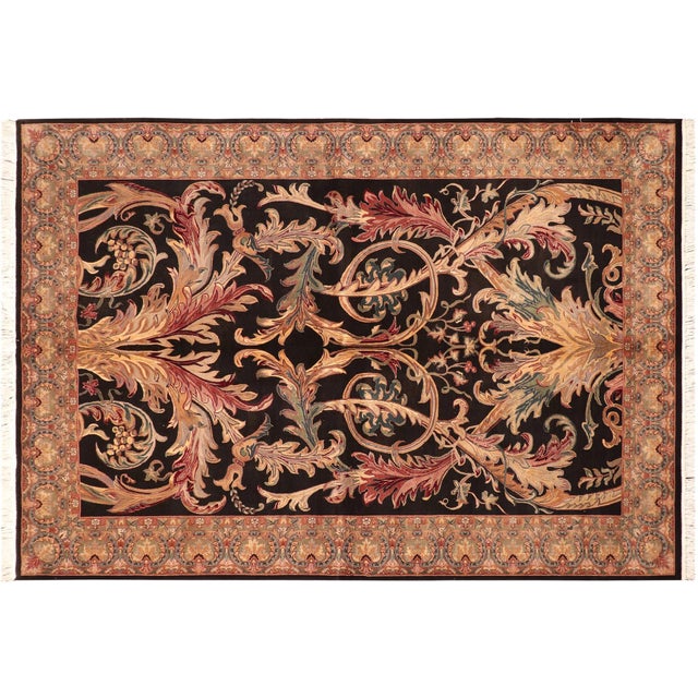 Black Art Nouveau 1990's Pak-Persian Black/Green Wool Rug - 6'1'' X 9'3'' For Sale - Image 8 of 9